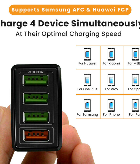 Fast Charge 3.0 USB Hub Wall Charger