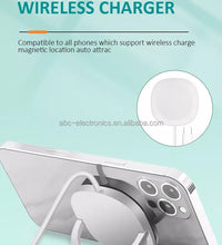White Multi function magnetic wireless charger phone holder.
