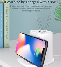 White Desktop Wireless Charging Station Pen Holder Usb Wireless Charger Stand.