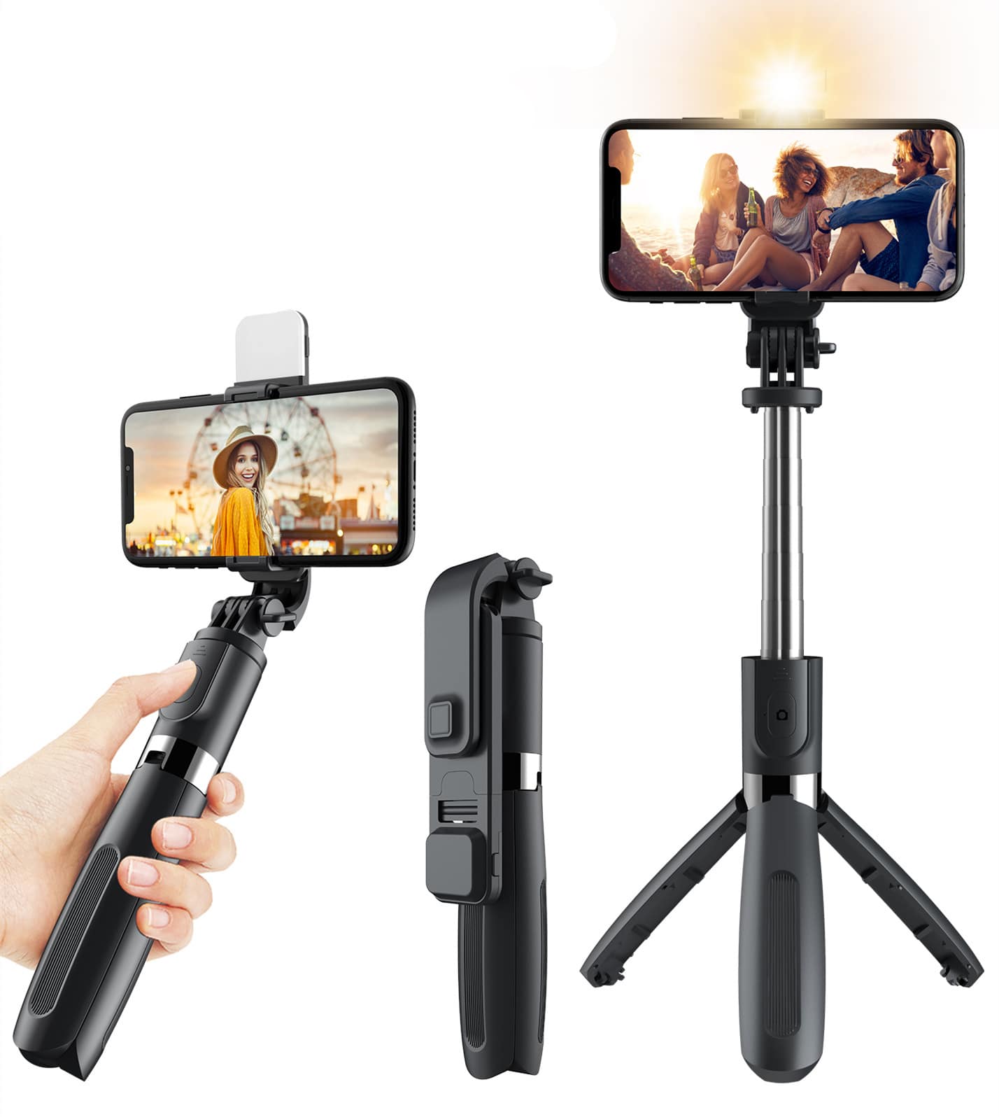 3 In1 Bluetooth Wireless Selfie Stick Tripod 102cm Foldable & Monopods Universal Phone Tripod