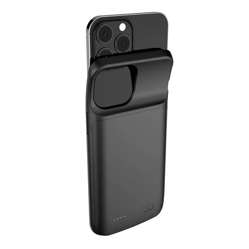 Black Portable Power Bank 4800mAh Phone Battery Case For iPhone 12/13 Max Pro wireless charging.